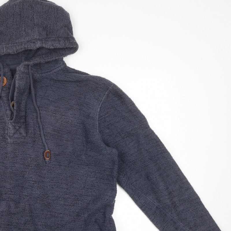 Weird Fish Men’s Blue L Hooded Henley Fleece Pullover Hoodie