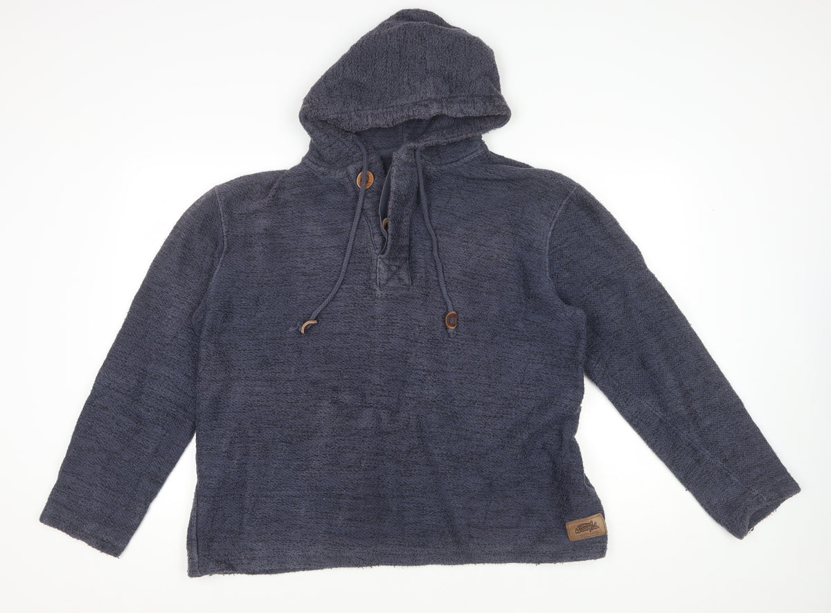 Weird Fish Men’s Blue L Hooded Henley Fleece Pullover Hoodie