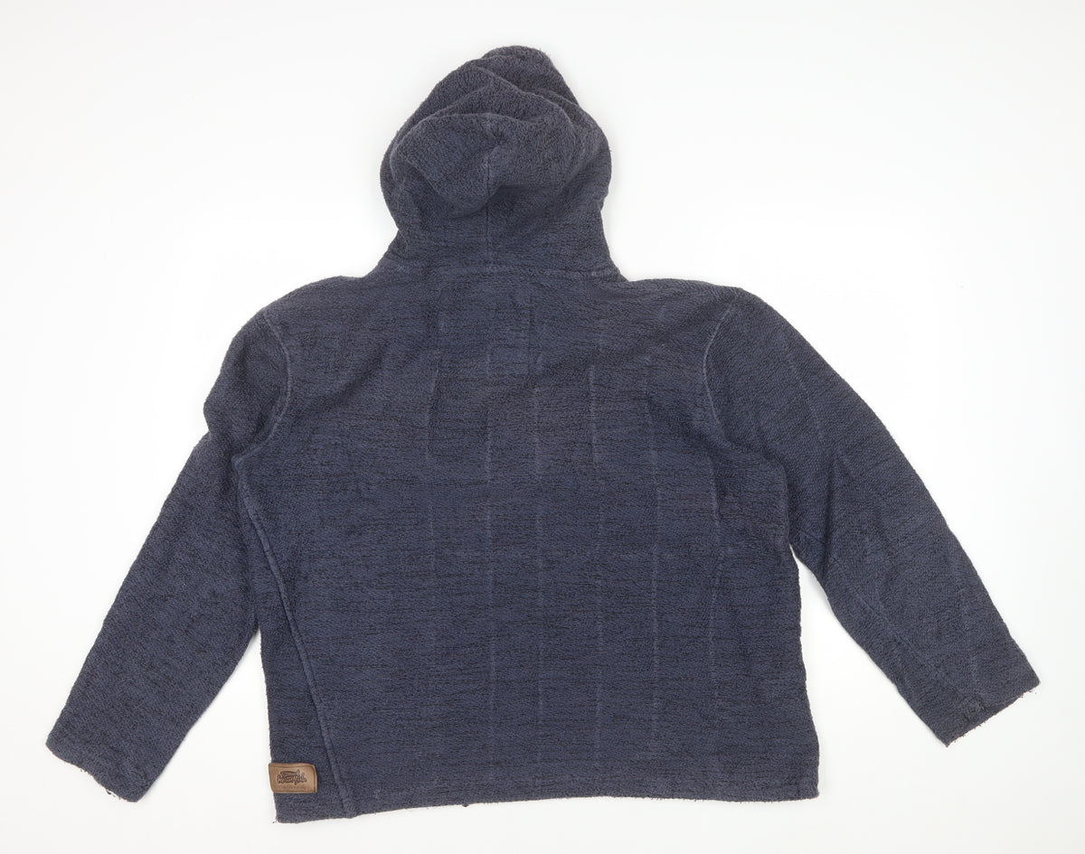 Weird Fish Men’s Blue L Hooded Henley Fleece Pullover Hoodie