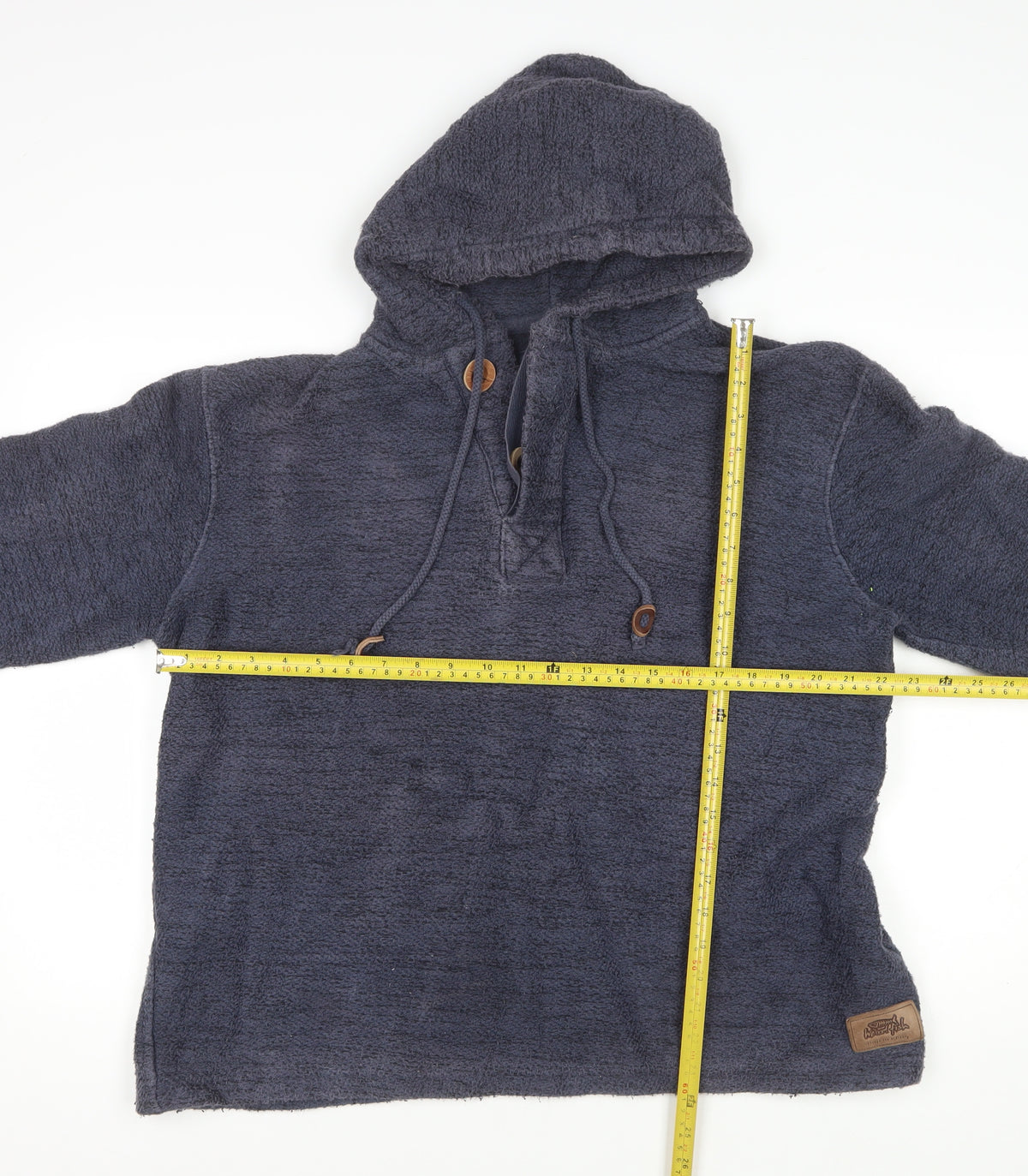 Weird Fish Men’s Blue L Hooded Henley Fleece Pullover Hoodie