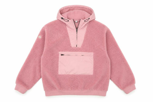 Topman Men's Pink M Fleece 1/4 Zip Hooded Pullover Sweatshirt