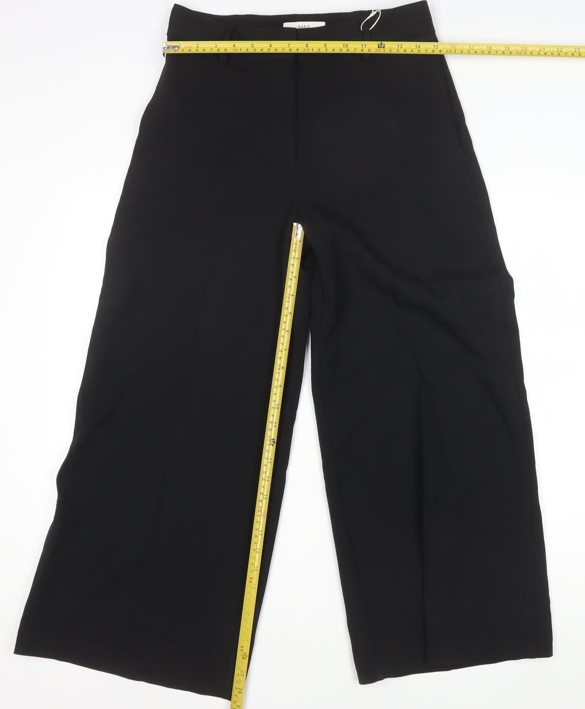 Marks & Spencer Women Black Size 10 Short Wide Leg Tailored Trousers