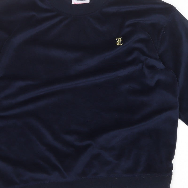 Juicy Couture Women Blue M Velvet Logo Crew Neck Pullover Sweatshirt