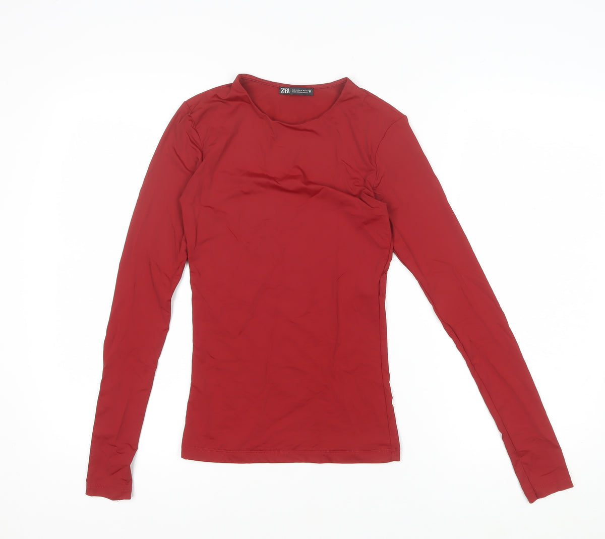 Zara Women Red Size S Basic Slim Fit Long Sleeve Jersey Top