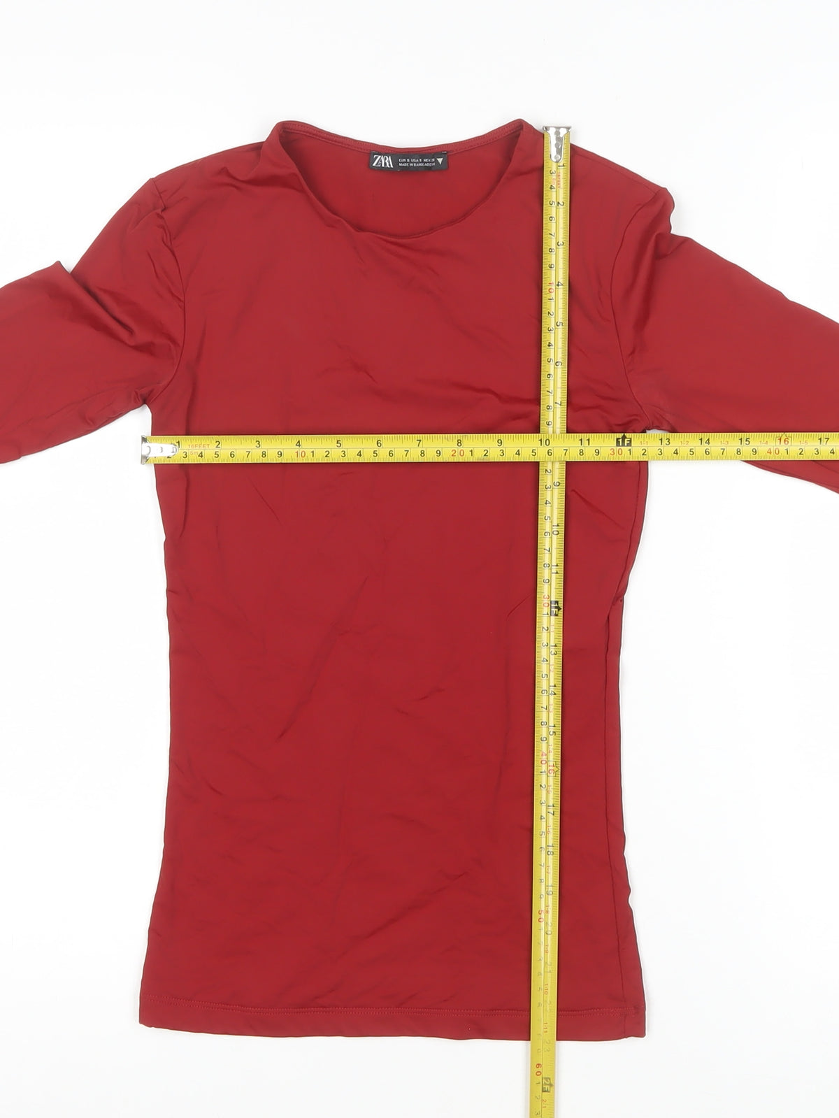 Zara Women Red Size S Basic Slim Fit Long Sleeve Jersey Top