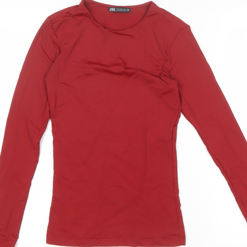 Zara Women Red Size S Basic Slim Fit Long Sleeve Jersey Top