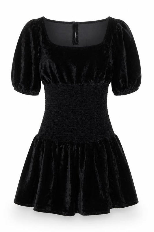 Reclaimed Vintage Women's Black UK 10 Velvet Puff Sleeve Skater Mini Dress