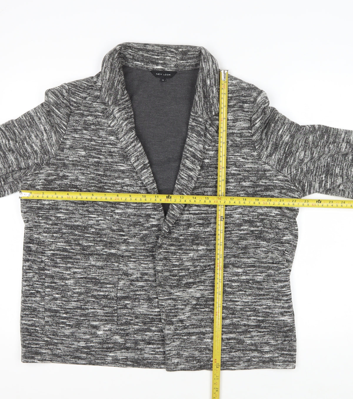 New Look Women’s Grey Marl Knit Coatigan Open Front Size 18