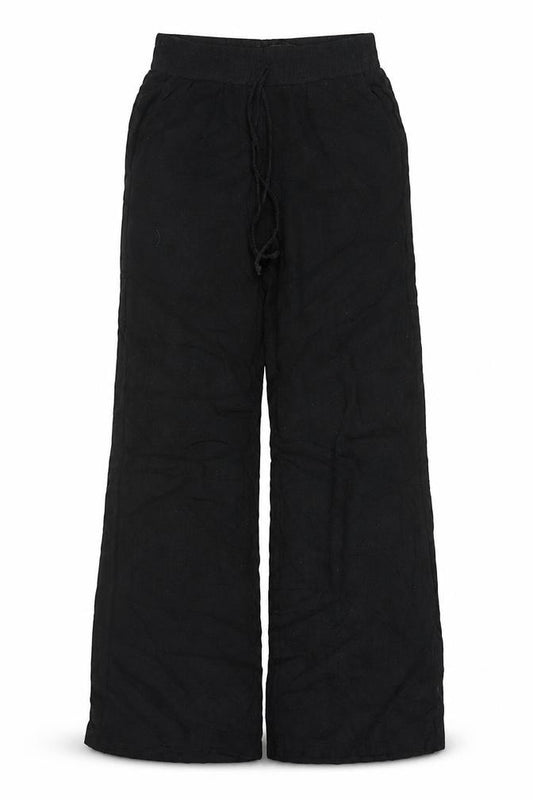Boohoo Women Black UK 8 Wide-Leg Linen Blend Drawstring Trousers