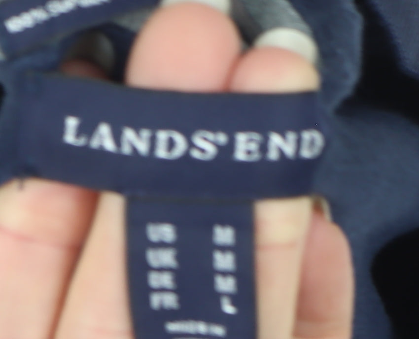 Lands' End Men Blue XL V-Neck Supima Cotton Knit Pullover Jumper