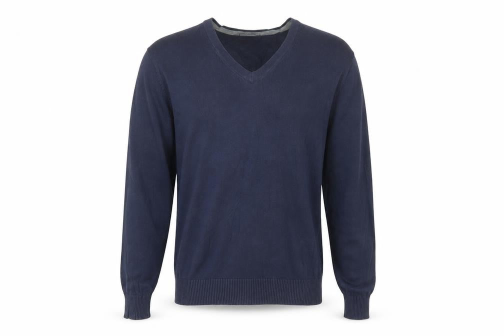 Lands' End Men Blue XL V-Neck Supima Cotton Knit Pullover Jumper