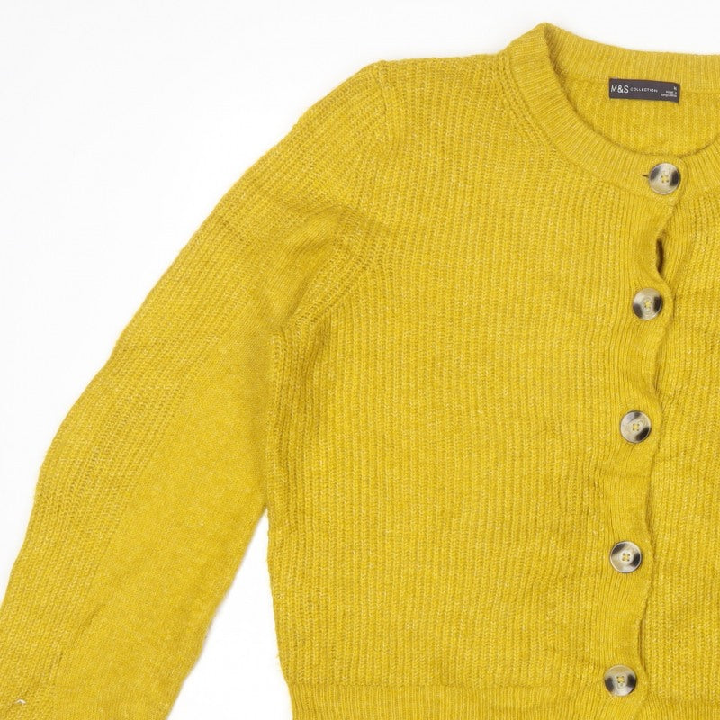 Marks and Spencer Women Yellow Size 16 Rib Knit Button Cardigan