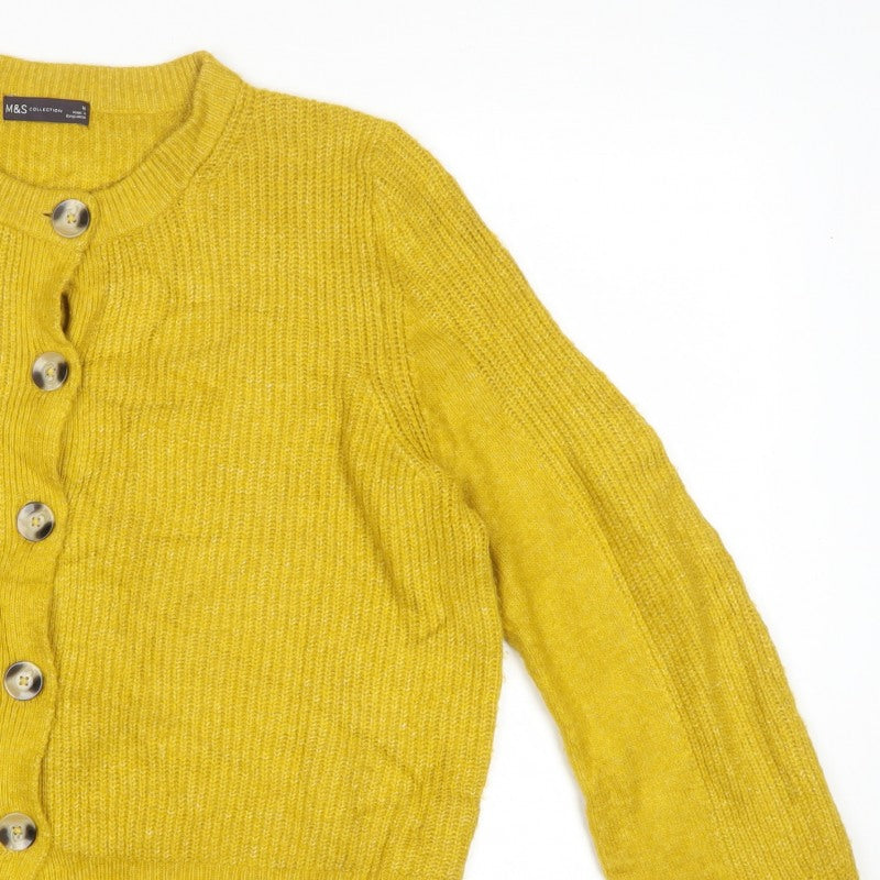 Marks and Spencer Women Yellow Size 16 Rib Knit Button Cardigan