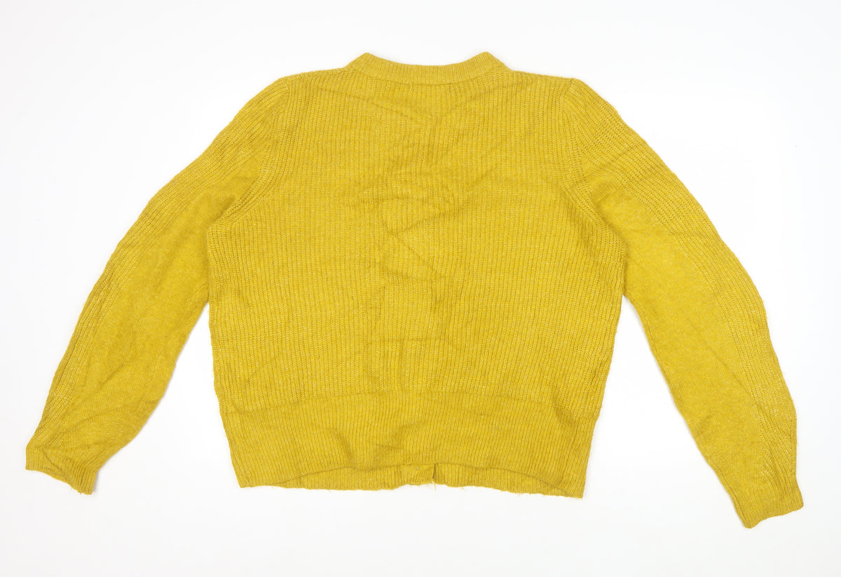 Marks and Spencer Women Yellow Size 16 Rib Knit Button Cardigan