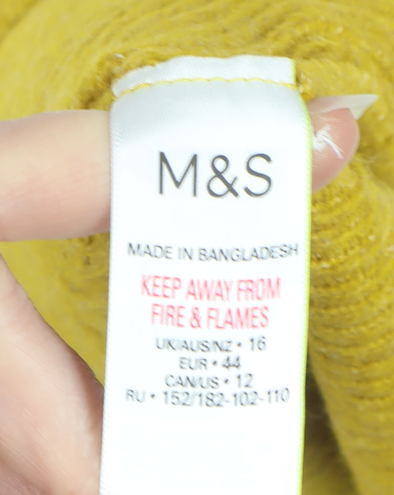 Marks and Spencer Women Yellow Size 16 Rib Knit Button Cardigan
