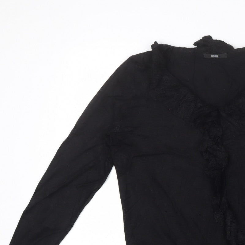 Marks and Spencer Women Black UK 16 V-Neck Ruffle Knit Pullover Jumper