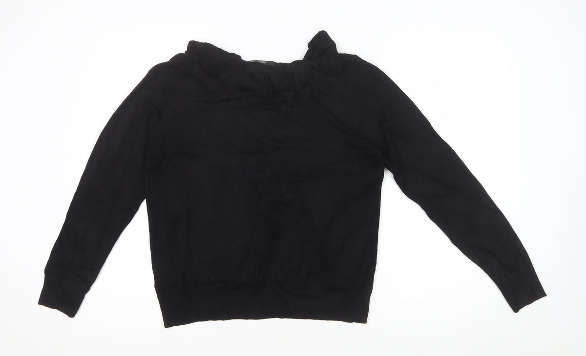Marks and Spencer Women Black UK 16 V-Neck Ruffle Knit Pullover Jumper