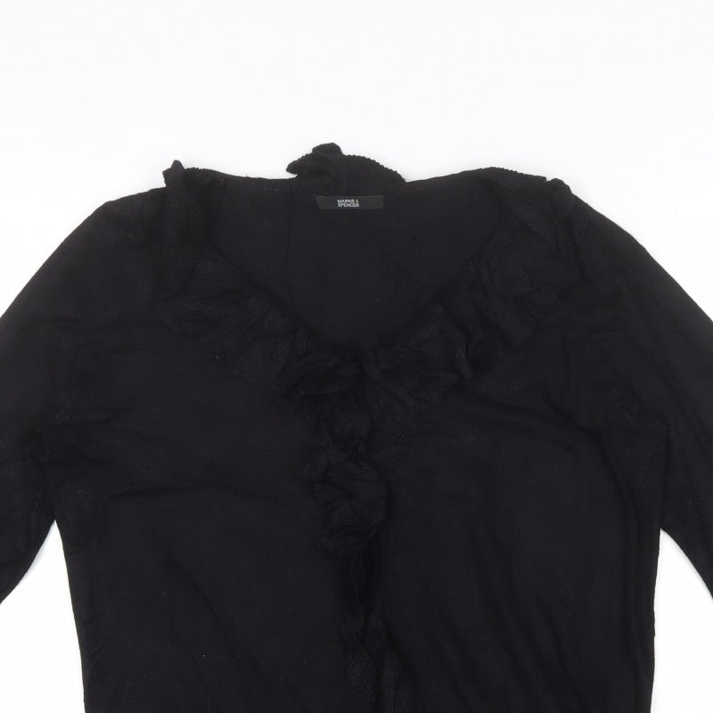 Marks and Spencer Women Black UK 16 V-Neck Ruffle Knit Pullover Jumper