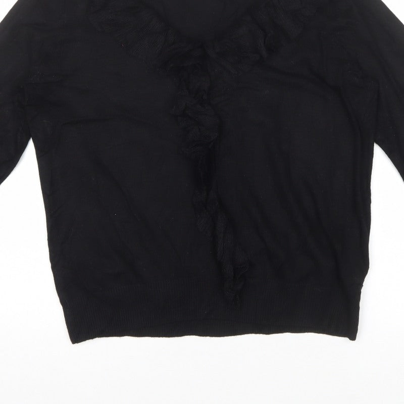 Marks and Spencer Women Black UK 16 V-Neck Ruffle Knit Pullover Jumper