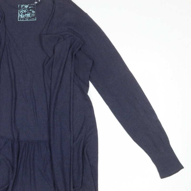 Fat Face Women Blue Size 16 Open Waterfall Cardigan Cotton Modal