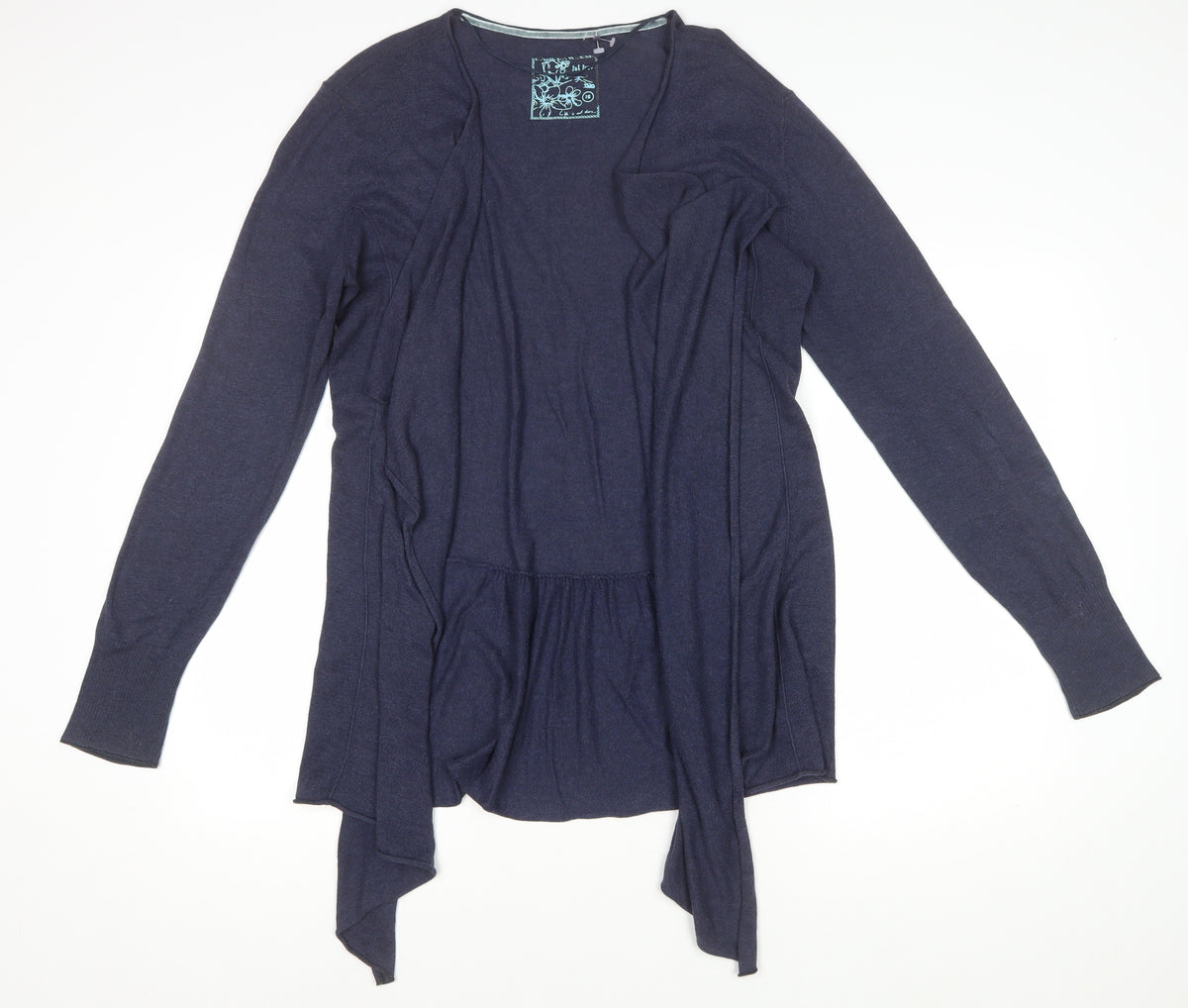 Fat Face Women Blue Size 16 Open Waterfall Cardigan Cotton Modal