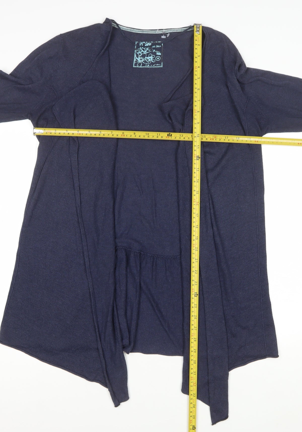 Fat Face Women Blue Size 16 Open Waterfall Cardigan Cotton Modal