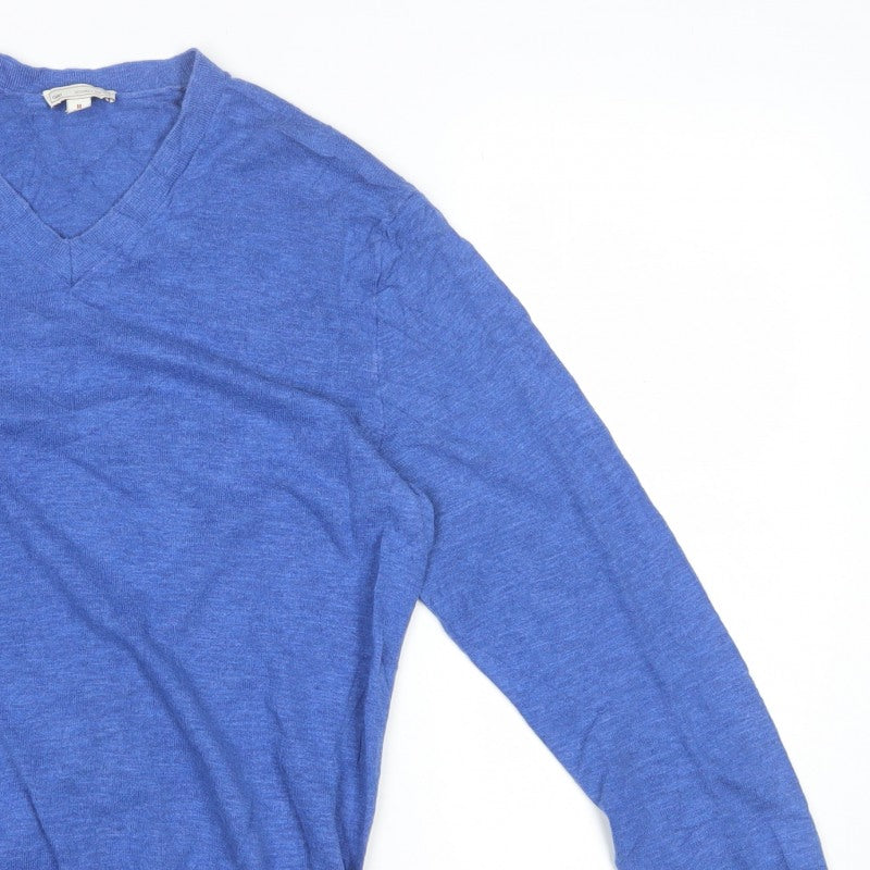 Gap Men Blue Medium V-Neck Cotton Pullover Jumper Classic Knit