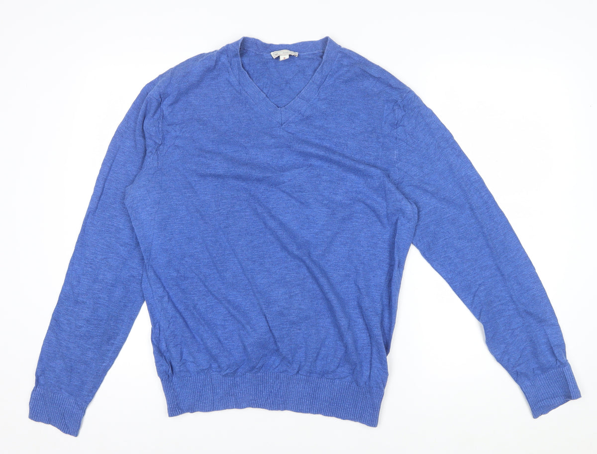 Gap Men Blue Medium V-Neck Cotton Pullover Jumper Classic Knit