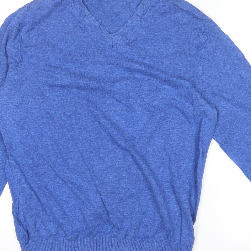 Gap Men Blue Medium V-Neck Cotton Pullover Jumper Classic Knit