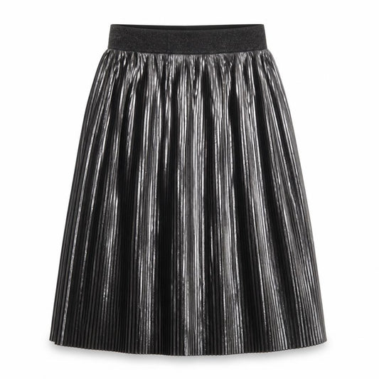 Saint Tropez Women’s Silver M Pleated Metallic Knee Length Skirt