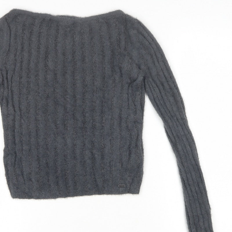 Pacific Republic Women's Grey XS Cable Knit Boat Neck Jumper