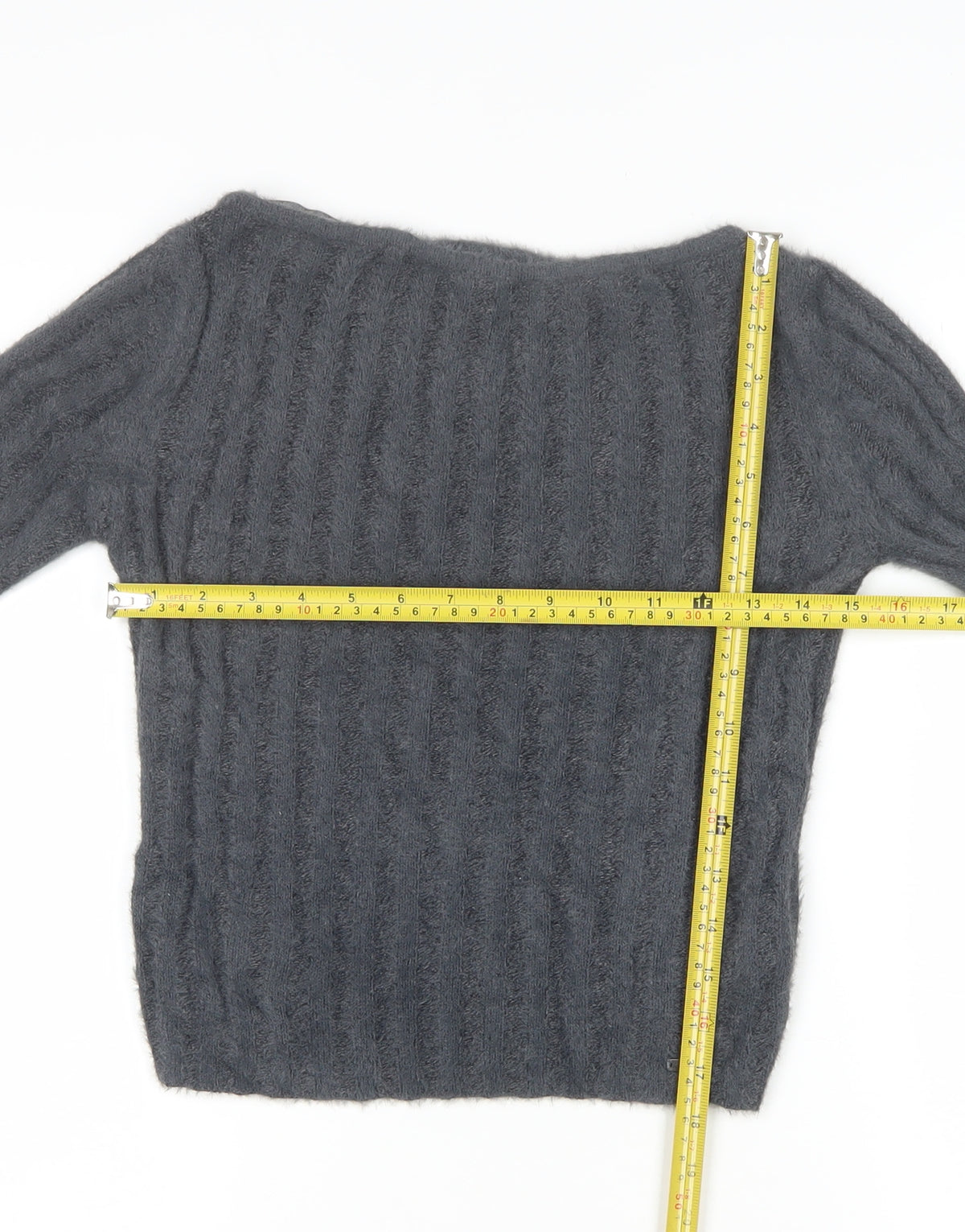 Pacific Republic Women's Grey XS Cable Knit Boat Neck Jumper