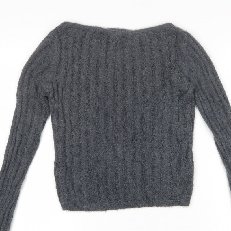 Pacific Republic Women's Grey XS Cable Knit Boat Neck Jumper