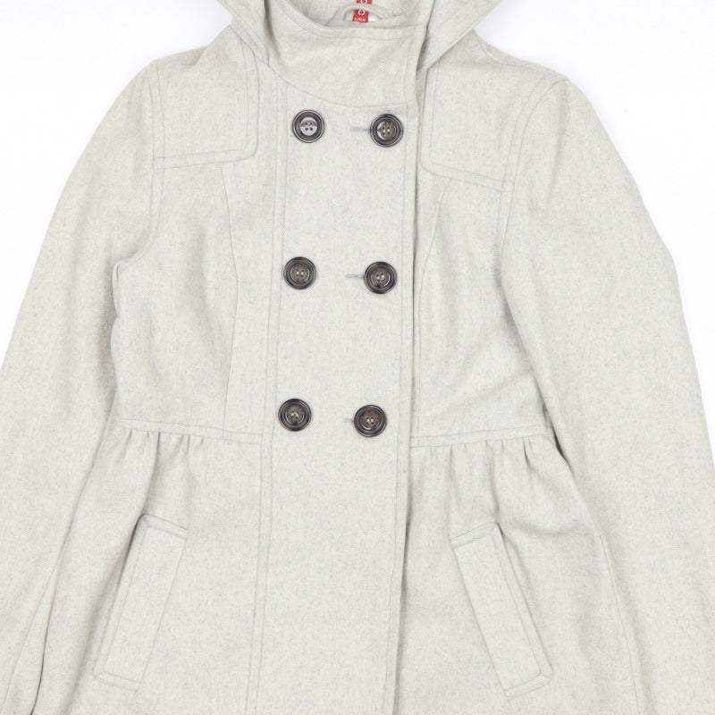 H&M Divided Women's Grey UK 8 Hooded Wool Blend Pea Coat