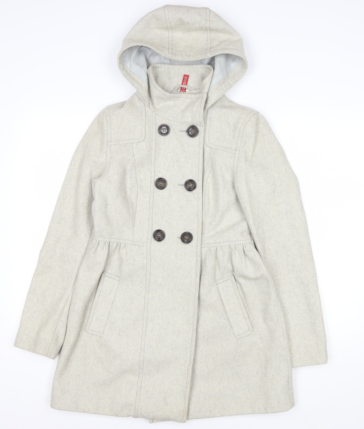 H&M Divided Women's Grey UK 8 Hooded Wool Blend Pea Coat
