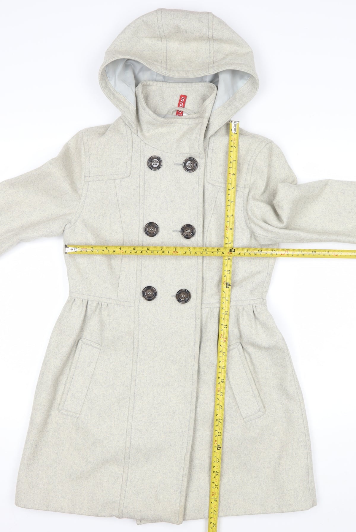 H&M Divided Women's Grey UK 8 Hooded Wool Blend Pea Coat