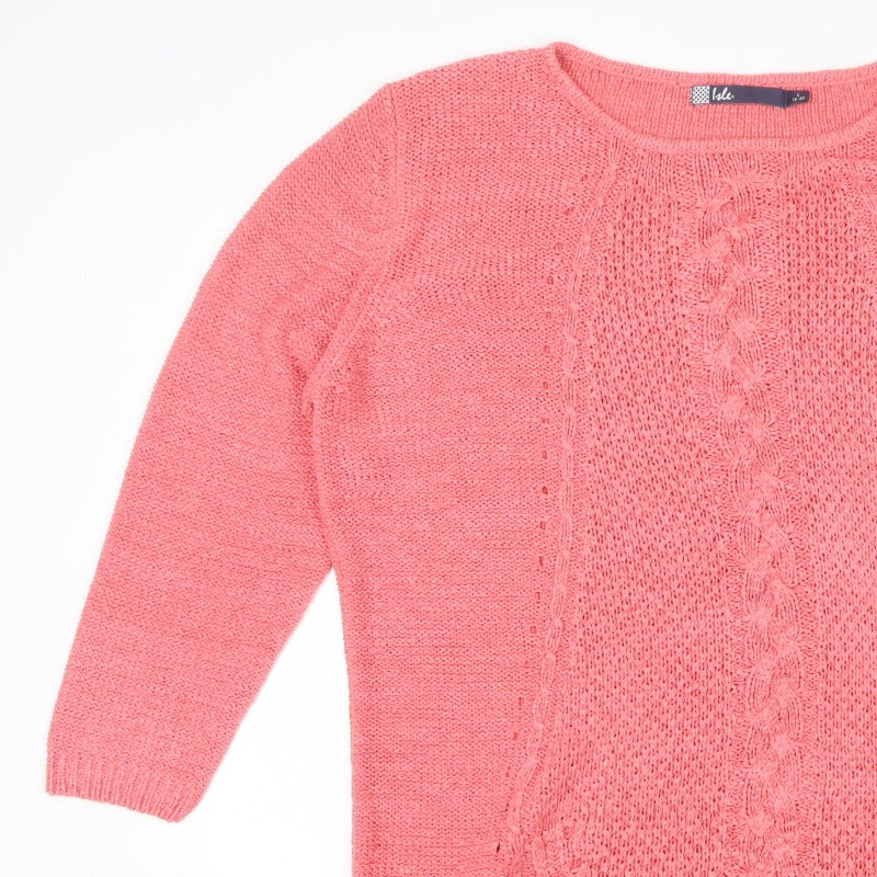 Kale Women's Pink Size 18 Cable-Knit Round Neck Long Sleeve Pullover