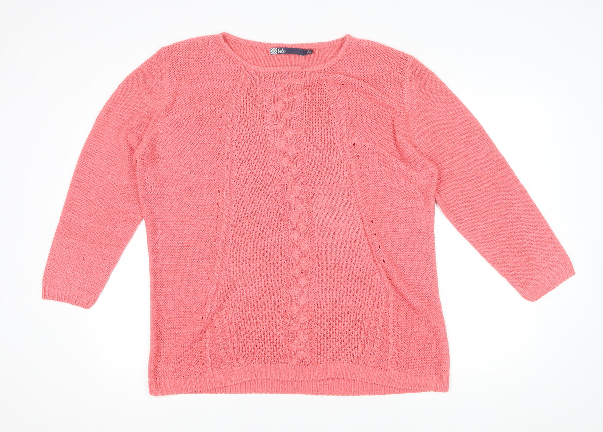 Kale Women's Pink Size 18 Cable-Knit Round Neck Long Sleeve Pullover