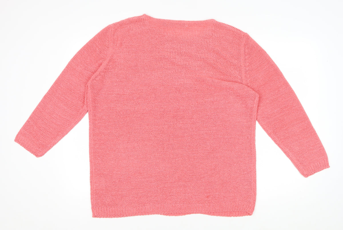 Kale Women's Pink Size 18 Cable-Knit Round Neck Long Sleeve Pullover
