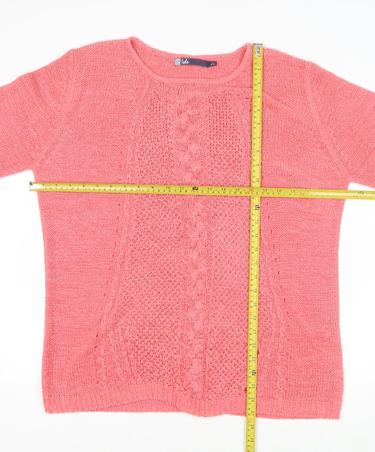 Kale Women's Pink Size 18 Cable-Knit Round Neck Long Sleeve Pullover