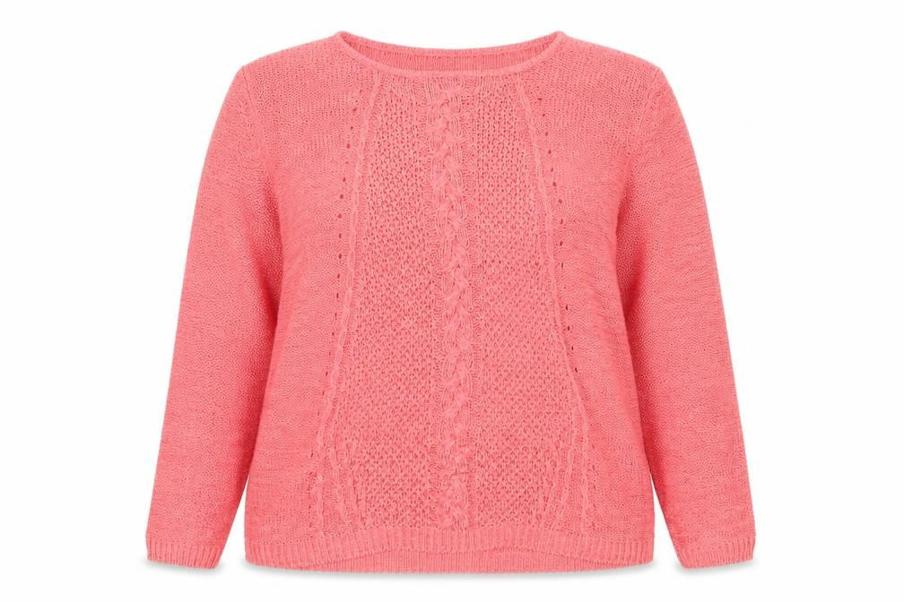 Kale Women's Pink Size 18 Cable-Knit Round Neck Long Sleeve Pullover
