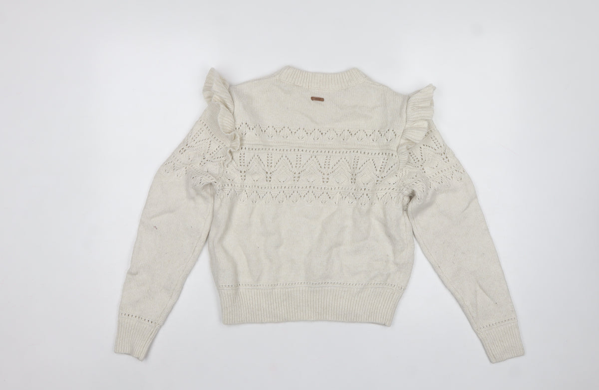 Levi's Women Ivory XS Ruffle Open Knit Crew Neck Jumper