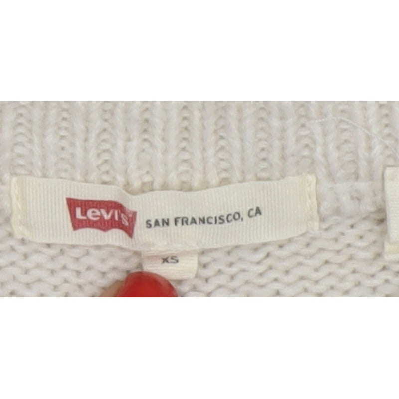 Levi's Women Ivory XS Ruffle Open Knit Crew Neck Jumper