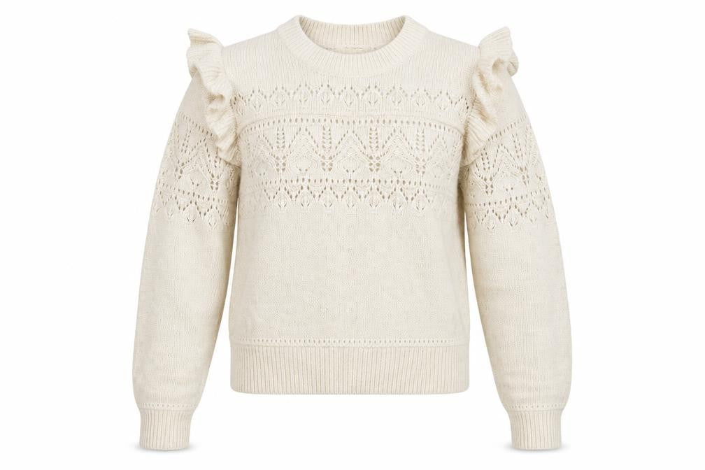 Levi's Women Ivory XS Ruffle Open Knit Crew Neck Jumper