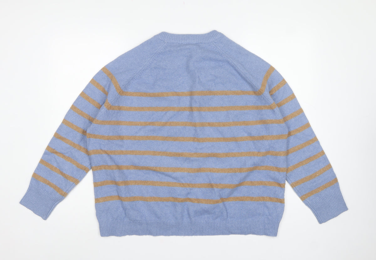 New Look Women’s Blue Brown Stripe Crew Neck Jumper Size M