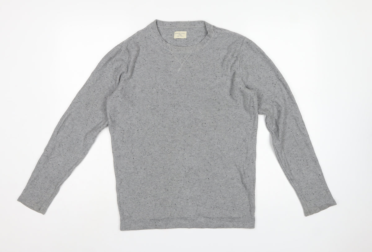 Selected Homme Men Grey S Crew Neck Lightweight Knit Jumper
