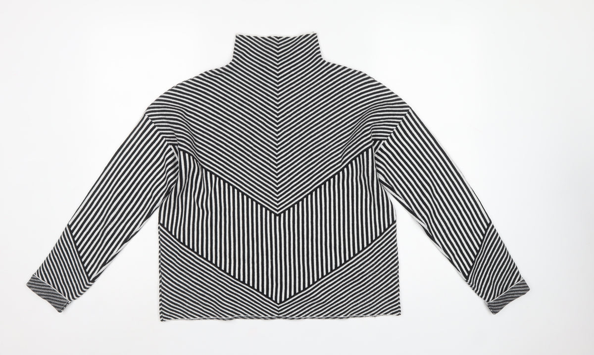 Tahari Women Black White Striped Mock Neck Knit Pullover Jumper M