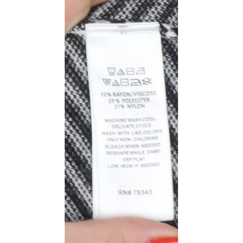 Tahari Women Black White Striped Mock Neck Knit Pullover Jumper M