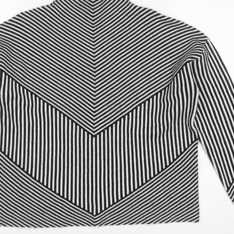 Tahari Women Black White Striped Mock Neck Knit Pullover Jumper M
