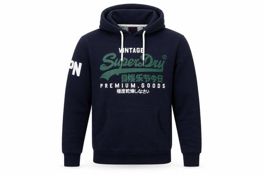 Superdry Men’s Navy M Pullover Hoodie Graphic Print Kangaroo Pocket
